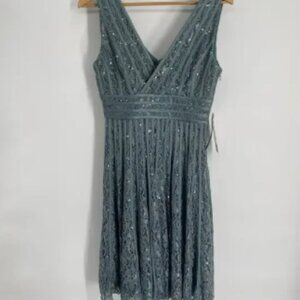 JS Collections Dress Women’s 6 Sleeveless Green Lace/Sequin Formal Cocktail NWT